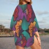 Women's Tropical Print Kimono Chiffon Cover Up Custom Personalized Women's Kimono Chiffon Cover Up