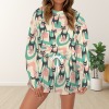 Women's Cartoon Cat Long Sleeve&Tether Shorts Pocket Pajama Sets Custom Specialized Women's Long Sleeve&Tether Shorts Pocket Pajama Sets