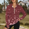 Women's Heart Print Lapel Half Zip Long Sleeve T-Shirt Custom Personalized Women's Lapel Half Zip Long Sleeve T-Shirt