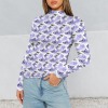 Women's Butterfly Print Turtleneck Slim Long Sleeve T-Shirt Custom Personalized Women's Turtleneck Slim Long Sleeve T-Shirt