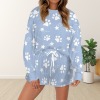 Women's Star Dog Footprint Long Sleeve&Tether Shorts Pocket Pajama Sets Custom Specialized Women's Long Sleeve&Tether Shorts Pocket Pajama Sets