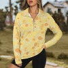 Women's Orange Print Lapel Half Zip Long Sleeve T-Shirt Custom Personalized Women's Lapel Half Zip Long Sleeve T-Shirt