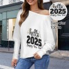 Women's New Year Theme Casual Long Batwing Sleeve Off Shoulder Sweater Custom Personalized Casual Long Batwing Sleeve Off Shoulder Sweater