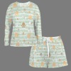 Women's Striped Dog Footprint Long Sleeve&Tether Shorts Pocket Pajama Sets Custom Specialized Women's Long Sleeve&Tether Shorts Pocket Pajama Sets