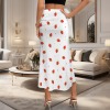 Women's Strawberry Print High Waist Pleated Flared Maxi Skirt Custom Individualized High Waist Pleated Flared Maxi Skirt