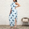 Women's Butterfly Print Round Neck Sundress Pocket Maxi Dress Custom Specialized Round Neck Sundress Pocket Maxi Dress