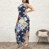 Women's Floral Print Round Neck Sundress Pocket Maxi Dress Custom Specialized Round Neck Sundress Pocket Maxi Dress