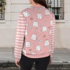 Women's Cartoon Cat Casual Long Sleeve Zip-Up Bomber Jacket Custom Personalized Casual Long Sleeve Zip-Up Bomber Jacket