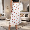 Women's Strawberry Print High Waist Pleated Flared Maxi Skirt Custom Individualized High Waist Pleated Flared Maxi Skirt