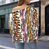 Women's Leopard Print Casual Long Batwing Sleeve Off Shoulder Sweater Custom Personalized Casual Long Batwing Sleeve Off Shoulder Sweater