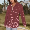 Women's Heart Print Lapel Half Zip Long Sleeve T-Shirt Custom Personalized Women's Lapel Half Zip Long Sleeve T-Shirt