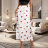 Women's Strawberry Print High Waist Pleated Flared Maxi Skirt Custom Individualized High Waist Pleated Flared Maxi Skirt