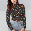 Women's Christmas Theme Turtleneck Slim Long Sleeve T-Shirt Custom Personalized Women's Turtleneck Slim Long Sleeve T-Shirt