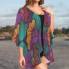 Women's Tropical Print Kimono Chiffon Cover Up Custom Personalized Women's Kimono Chiffon Cover Up
