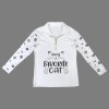 Women's Cartoon Cat Lapel Half Zip Long Sleeve T-Shirt Custom Personalized Women's Lapel Half Zip Long Sleeve T-Shirt