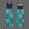 Women's Tropical Print Spaghetti Strap V Neck Split Maxi Dress Custom Personalized Women's Spaghetti Strap V Neck Split Maxi Dress