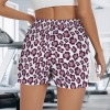 Women's Leopard Print High Waist Side Pockets Sports Shorts Custom Individualized Women's High Waist Side Pockets Sports Shorts