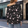 Women's Heart Print Casual Long Batwing Sleeve Off Shoulder Sweater Custom Personalized Casual Long Batwing Sleeve Off Shoulder Sweater