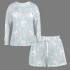Women's Cartoon Cat Long Sleeve&Tether Shorts Pocket Pajama Sets Custom Specialized Women's Long Sleeve&Tether Shorts Pocket Pajama Sets