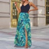 Women's Tropical Print Spaghetti Strap V Neck Split Maxi Dress Custom Personalized Women's Spaghetti Strap V Neck Split Maxi Dress