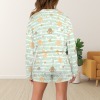 Women's Striped Dog Footprint Long Sleeve&Tether Shorts Pocket Pajama Sets Custom Specialized Women's Long Sleeve&Tether Shorts Pocket Pajama Sets