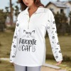 Women's Cartoon Cat Lapel Half Zip Long Sleeve T-Shirt Custom Personalized Women's Lapel Half Zip Long Sleeve T-Shirt