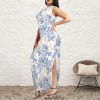 Women's Floral Print Round Neck Sundress Pocket Maxi Dress Custom Specialized Round Neck Sundress Pocket Maxi Dress