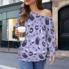 Women's Halloween Theme Casual Long Batwing Sleeve Off Shoulder Sweater Custom Personalized Casual Long Batwing Sleeve Off Shoulder Sweater