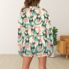 Women's Cartoon Cat Long Sleeve&Tether Shorts Pocket Pajama Sets Custom Specialized Women's Long Sleeve&Tether Shorts Pocket Pajama Sets