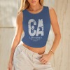 Women's Letter Round Neck Crop Tank Tops Custom Individualized Women's Round Neck Crop Tank Tops