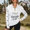 Women's Cartoon Cat Lapel Half Zip Long Sleeve T-Shirt Custom Personalized Women's Lapel Half Zip Long Sleeve T-Shirt