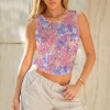 Women's Tropical Print Round Neck Crop Tank Tops Custom Individualized Women's Round Neck Crop Tank Tops