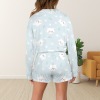 Women's Cartoon Cat Long Sleeve&Tether Shorts Pocket Pajama Sets Custom Specialized Women's Long Sleeve&Tether Shorts Pocket Pajama Sets