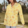 Women's Orange Print Lapel Half Zip Long Sleeve T-Shirt Custom Personalized Women's Lapel Half Zip Long Sleeve T-Shirt