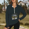 Women's New Year Theme Lapel Half Zip Long Sleeve T-Shirt Custom Personalized Women's Lapel Half Zip Long Sleeve T-Shirt