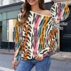 Women's Leopard Print Casual Long Batwing Sleeve Off Shoulder Sweater Custom Personalized Casual Long Batwing Sleeve Off Shoulder Sweater