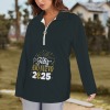 Women's New Year Theme Lapel Half Zip Long Sleeve T-Shirt Custom Personalized Women's Lapel Half Zip Long Sleeve T-Shirt