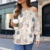 Women's Geometric Ball Casual Long Batwing Sleeve Off Shoulder Sweater Custom Personalized Casual Long Batwing Sleeve Off Shoulder Sweater