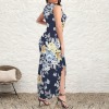 Women's Floral Print Round Neck Sundress Pocket Maxi Dress Custom Specialized Round Neck Sundress Pocket Maxi Dress