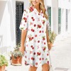 Women's Cherry Print Side Pocket Lapel Button Shirt Dress Custom Personalized Side Pocket Lapel Button Shirt Dress