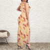 Women's Leaves Print Round Neck Sundress Pocket Maxi Dress Custom Specialized Round Neck Sundress Pocket Maxi Dress