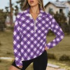 Women's Plaid Lapel Half Zip Long Sleeve T-Shirt Custom Personalized Women's Lapel Half Zip Long Sleeve T-Shirt