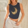 Women's Moon Star Round Neck Crop Tank Tops Custom Individualized Women's Round Neck Crop Tank Tops