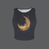 Women's Moon Star Round Neck Crop Tank Tops Custom Individualized Women's Round Neck Crop Tank Tops
