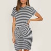 Women's Striped Short Sleeve Wrap Bodycon Ruched Tie Waist Dress Custom Specialized Short Sleeve Wrap Bodycon Ruched Tie Waist Dress