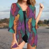 Women's Tropical Print Kimono Chiffon Cover Up Custom Personalized Women's Kimono Chiffon Cover Up
