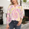 Women's Tie Dye Button V Neck Long Sleeve Blouses Custom Personalized Women's Button V Neck Long Sleeve Blouses