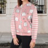 Women's Cartoon Cat Casual Long Sleeve Zip-Up Bomber Jacket Custom Personalized Casual Long Sleeve Zip-Up Bomber Jacket
