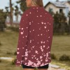 Women's Heart Print Lapel Half Zip Long Sleeve T-Shirt Custom Personalized Women's Lapel Half Zip Long Sleeve T-Shirt